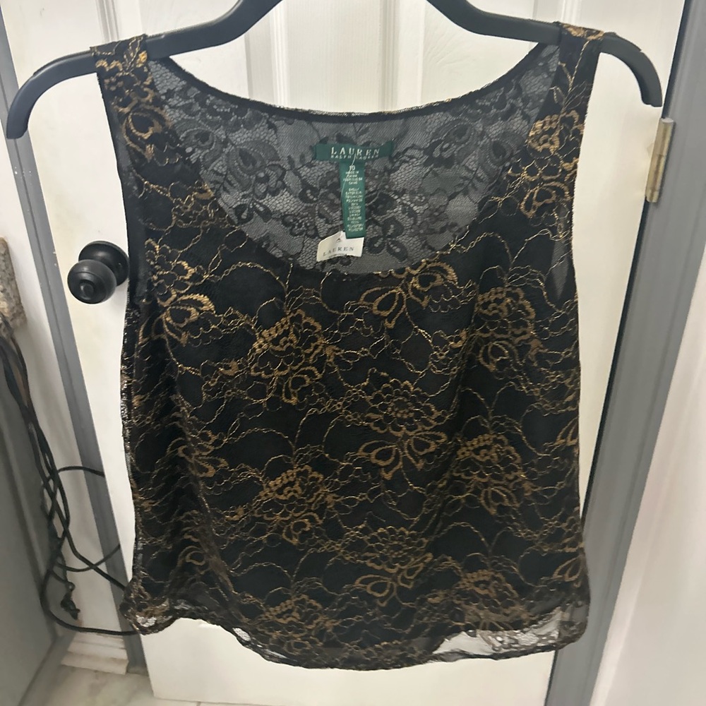 NWT LAUREN RALPH LAUREN gold floral cami top.